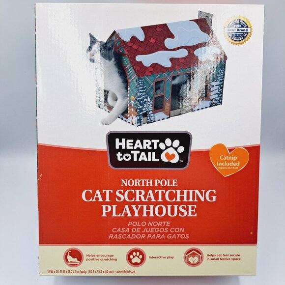 Christmas North Pole Holiday Cat Small Pet House with Cardboard Scratching Board - Picture 1 of 6